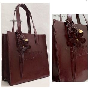 NWT TED BAKER Seacon THE ICON Burgundy Soft Faux Patent Leather Logo Tote Bag